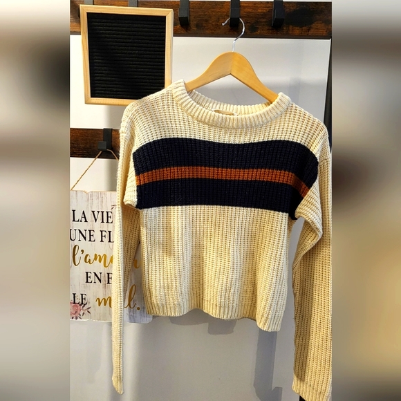 Terranova Knitted Sweater Cream  Stripes BLUE - Picture 1 of 6